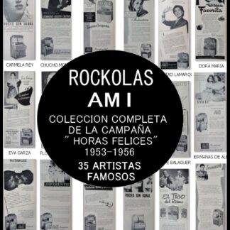CARTEL ANTIGUO ORIGINAL DE SERIE COMPLETA 37 AFICHES ROCKOLAS AMI Y ARTISTAS FAMOSOS 1953-56
