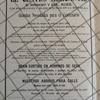 CARTEL ANTIGUO TIENDA EL CENTRO MERCANTIL 1910 -15