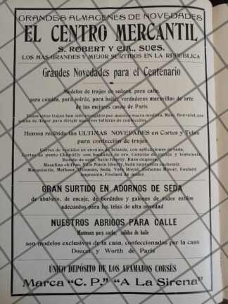 CARTEL ANTIGUO TIENDA EL CENTRO MERCANTIL 1910 -15