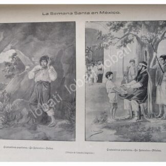 2 GRABADOS ANTIGUOS 1896, SEMANA SANTA EN MEXIO