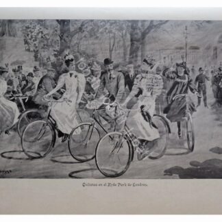 NOTAS Y GRABADO ANTIGUO 1896 CICLISTAS DE LONDRES ETC