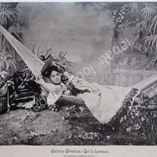GRABADO ANTIGUO 1896 DAMA EN HAMACA
