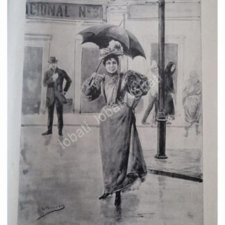 GRABADO ANTIGUO 1896 PRIMERA LLUVIA /LEANDRO IZAGUIRRE