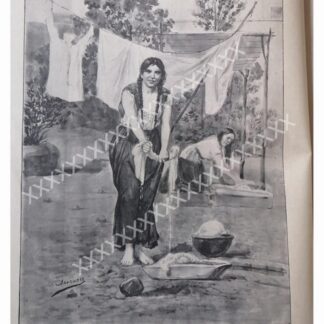 GRABADO ANTIGUO 1896 DE LEANDRO IZAGUIRRE, LAVANDERAS