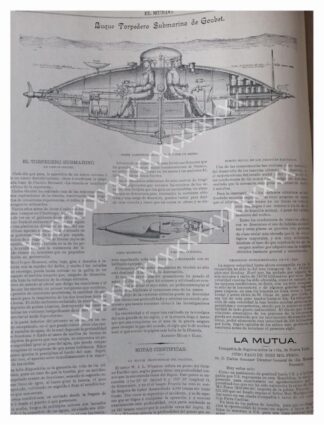 NOTA PRENSA ANTIGUA 1896 EL SUBMARINO DE GOUBET