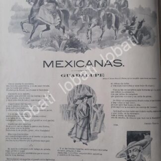CARTEL ANTIGUO ORIGINAL DE POEMA INEDITO DE AMADO NERVO. MEXICANAS-GUADALUPE 1899 DIBUJO DE CARLOS ALCALDE
