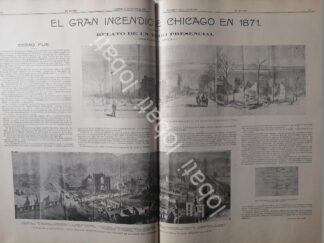 CARTEL ANTIGUO ORIGINAL DE EL GRAN INCENDIO DE CHICAGO DE 1871 NOTA DE 1899