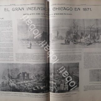 CARTEL ANTIGUO ORIGINAL DE EL GRAN INCENDIO DE CHICAGO DE 1871 NOTA DE 1899