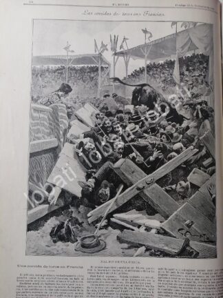CARTEL ANTIGUO ORIGINAL DE ACCIDENTE EN CORRIDA DE TOROS EN FRANCIA 1899 / TRM