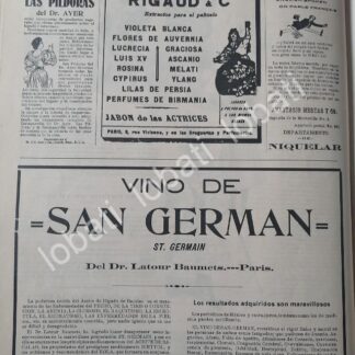 CARTEL ANTIGUO ORIGINAL DE VINO DE SAN GERMAN - PERFUMES RIGAUD Y MAS 1899