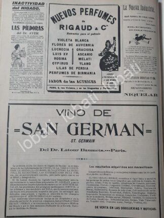 CARTEL ANTIGUO ORIGINAL DE VINO DE SAN GERMAN - PERFUMES RIGAUD Y MAS 1899