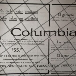 CARTEL PUBLICITARIO ANTIGUO GRAMOFONOS COLUMBIA 1912 /5