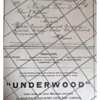 CARTEL PUBLICITARIO 1912 MAQUINA DE ESCRIBIR UNDERWOOD