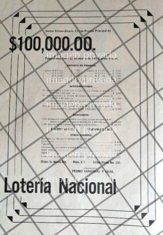 AFICHE ANTIGUO LOTERIA NACIONAL PEDRO SANDOVAL Y GUAL