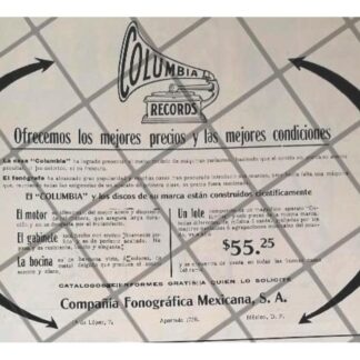 CARTEL PUBLICITARIO ANTIGUO GRAMOFONOS COLUMBIA 1912 /15