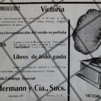 CARTEL PUBLICITARIO FONOGRAFO VICTORIA Y OTROS 1912