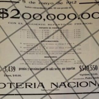 AFICHE ANTIGUO LOTERIA NACIONAL PEDRO SANDOVAL Y GUAL /3