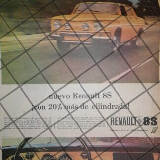 CARTEL PUBLICIDAD RETRO AUTOS RENAULT 8S 1969
