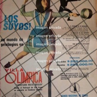 CARTEL PUBLICITARIO RETRO COLONIA VILLA OLIMPICA 1969 POSTER