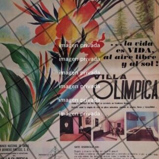 CARTEL PUBLICITARIO RETRO COLONIA VILLA OLIMPICA. IGNACIO SIERRA