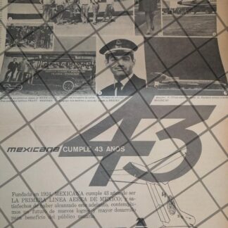 PUBLICIDAD RETRO AEROLINEA MEXICANA DE AVIACION 43 ANIV. 1967