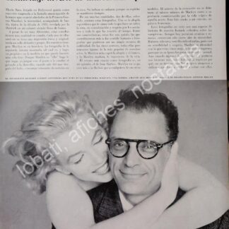 CARTEL ANTIGUO ORIGINAL DE NOTA DE PRENSA MARILYN MONROE Y ARTHUR MILLER 1960s