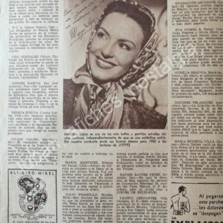 CARTEL ANTIGUO ORIGINAL DE NOTA DE PRENSA, MARGA LOPEZ Y OTROS 1949 /FEP