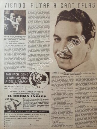 CARTEL ANTIGUO ORIGINAL DE NOTA DE PRENSA, ENTREVISTA A CANTINFLAS 1947 /FEP