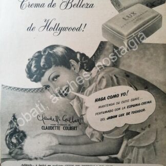 CARTEL ANTIGUO ORIGINAL DE CLAUDETTE COLBERT Y JABON LUX 1947/ FEP