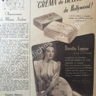 CARTEL ANTIGUO ORIGINAL DE DOROTHY LAMOUT Y JABON LUX 1947/ FEP