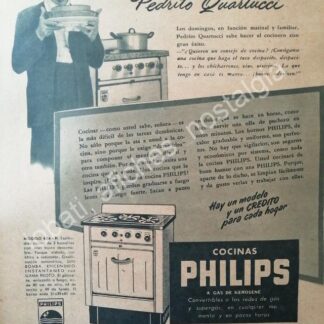 CARTEL ANTIGUO ORIGINAL DE PEDRO QUARTUCCI Y ESTUFAS PHILIPS 1947/ FEP