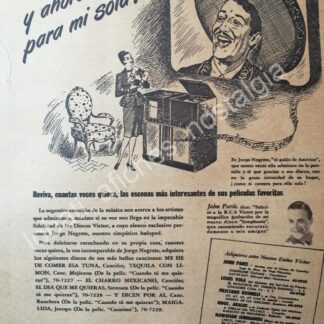 CARTEL ANTIGUO ORIGINAL DE JORGE NEGRETE EN DISCOS VICTOR 1946 / FEP /RARO