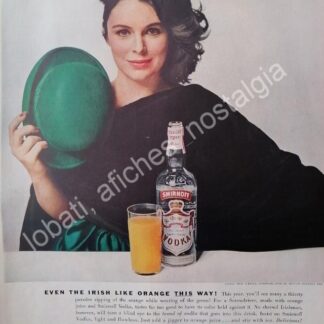 CARTEL ANTIGUO ORIGINAL DE ERIN O´BRIEN Y VODKA SMIRNOFF 1950s /FEP