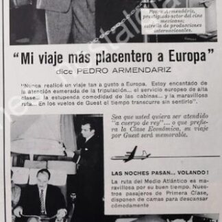 CARTEL ANTIGUO ORIGINAL DE PEDRO ARMENDARIZ Y LA AEROLINEAS GUEST 1950s