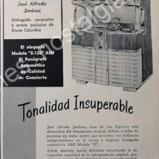 CARTEL ANTIGUO ORIGINAL DE JOSE ALFRE JIMENEZ Y ROCKOLAS AMI 1956 /FEP