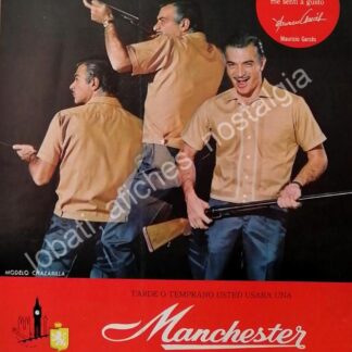 CARTEL ANTIGUO ORIGINAL DE MAURICIO GARCES Y CAMISAS MANCHESTER 1960s /FEP 13
