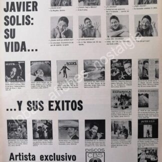CARTEL ANTIGUO ORIGINAL DE DISCOS CBS PRESENTA A JAVIER SOLIS 1960s /FEP MUY RARO