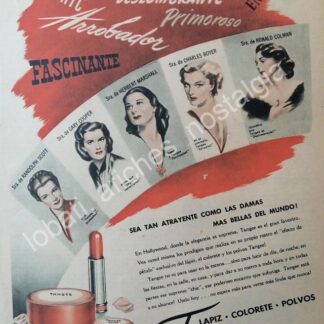 CARTEL ANTIGUO ORIGINAL DE ACTRICES DE CINE Y LAPIZ LABIAL TANGUEE 1946