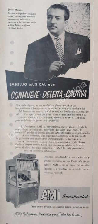 CARTEL ANTIGUO ORIGINAL DE JESUS CHUCHO MONJE Y LAS ROCKOLAS AMI 1956 / FEP