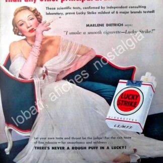 CARTEL ANTIGUO ORIGINAL DE MARLENE DIETRICH Y CIGARROS LUCKY STRIKE 1950 / FEP