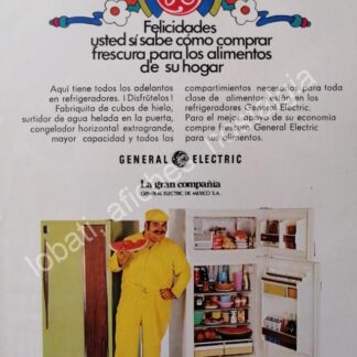 CARTEL ANTIGUO ORIGINAL DE EDGAR VIVAR EN REFRIGERADORES GENERAL ELECTRIC 1980s /FEP