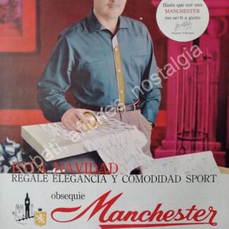 CARTEL ANTIGUO ORIGINAL DE MANOLO FABREGAS Y CAMISAS MANCHESTER 1961