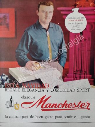 CARTEL ANTIGUO ORIGINAL DE MANOLO FABREGAS Y CAMISAS MANCHESTER 1961