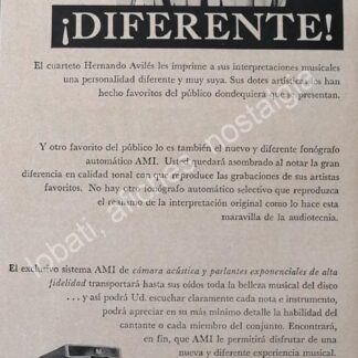 CARTEL ANTIGUO ORIGINAL DE CUARTETO HERMANOS AVILES Y ROCKOLAS AMI 1956 / FEP RARO