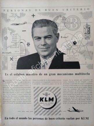CARTEL ANTIGUO ORIGINAL DE RAY W. MAC DONALD Y AEROLINEAS KLM 1956 /FEP