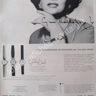 CARTEL ANTIGUO GINA LOLLOBRIGIDA RELOJES ETERNAMATIC 1956