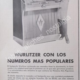 CARTEL ANTIGUO ORIGINAL DE ROCKOLAS WURLITZER 1956