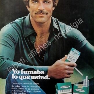CARTEL ANTIGUO ORIGINAL DE TOM SELLECK ( MAGNUM ) Y CIGARROS SALEM 1980s