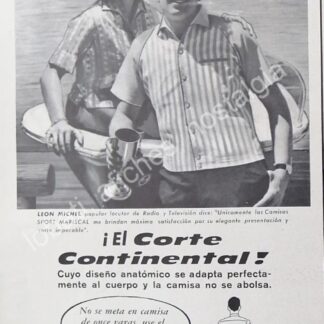 CARTEL ANTIGUO ORIGINAL DE EL LOCUTOR LEON MICHEL, CAMISAS MARISCAL 1964 / FEP