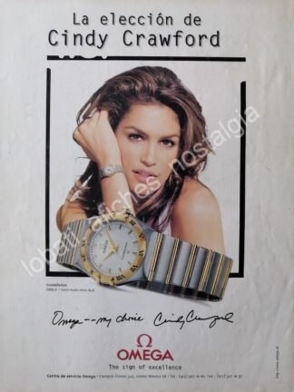 CARTEL ANTIGUO ORIGINAL DE CINDY CRAWFORD Y LOS RELOJES OMEGA Ca. 1997 /FEP